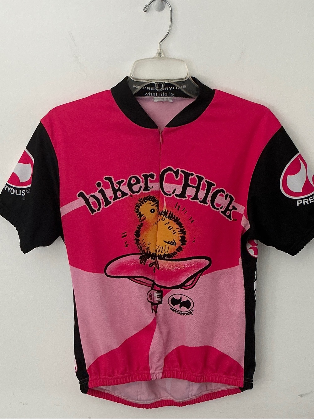 ‘Biker Chick” Pink Women’s Cycling Jersey by Precaryous Medium